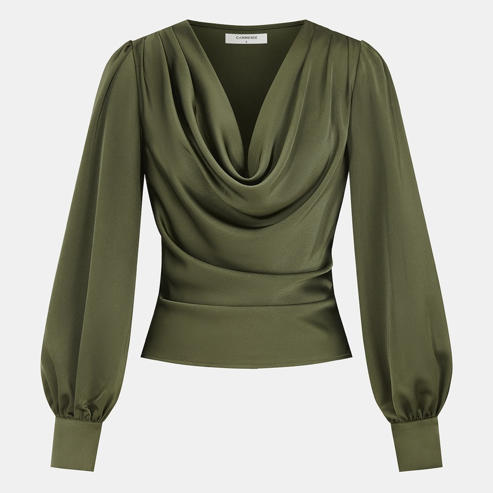 Commense Cowl Neck Olive Green Blouse